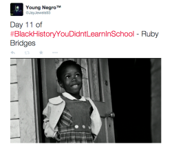 actjustly:Day 11 of #BlackHistoryYouDidntLearnInSchool - Ruby BridgesI recognize that some of y’all learned about Ruby Bridges in school, so did I. But in school, I didn’t realize how difficult and harsh the conditions were for Ruby Bridges. I wasn’t