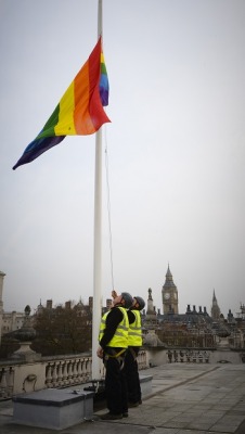 asifthisisme:  Gay marriage finally legal in UK. Rainbow flag over British government offices to celebrate today. A good day.  woot!