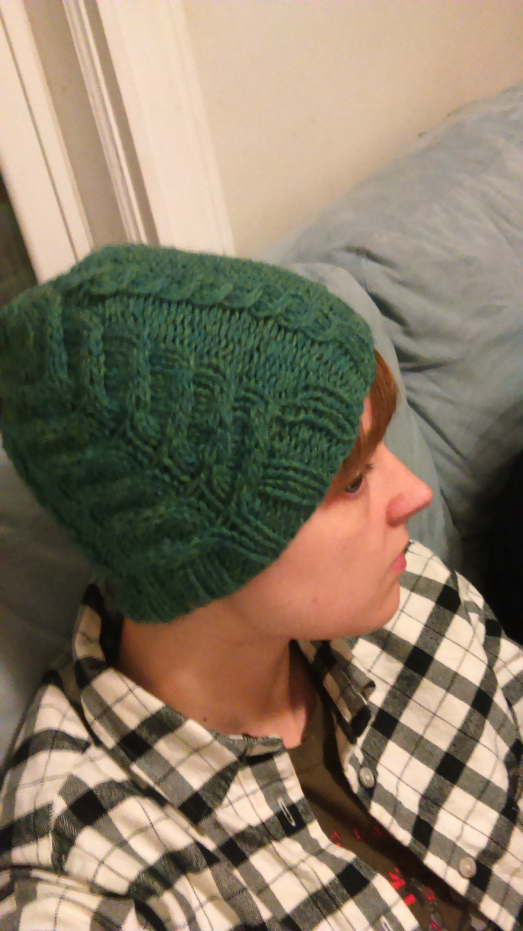 Staghorn Cable Hat (pattern 2 of 2 based on a square in a sampler afghan book my grandma gave me when I was a tiny human)
Warning: The crown of this hat is kind of poorly-defined because I didn’t write down how I did it as I went and do not actually...