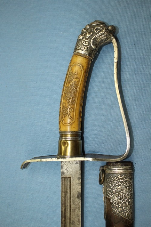 Fine Vietnamese saber with carved antler grip, 19th century.from Swords and Antique Weapons