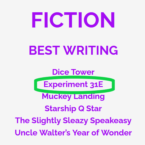A list of nominees for Best Writing for a Fiction Podcast. The second nominee listed is Experiment 31E, which is circled.