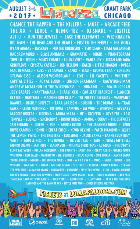 LOLLAPALOOZA ANNOUNCES 2017 LINEUP http://bit.ly/2o5f5AK [@lollapalooza]