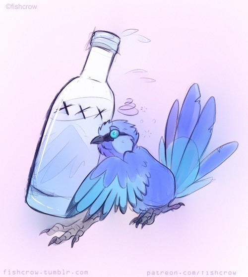 fishcrow: Drunken bird Patreon reward for