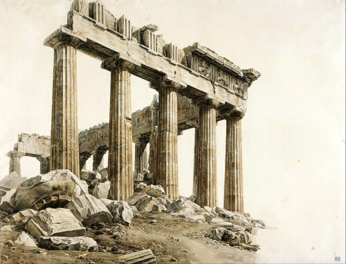 hadrian6:South East Corner of the Parthenon. Athens. 1803.  Giovanni Battista Lusieri. Italian 1755-