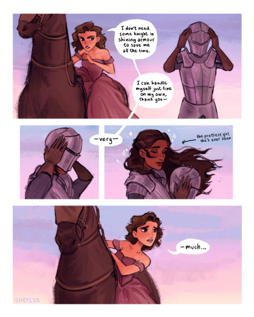 shrylia: Princess &amp; knight meet-cute! Wanted to try drawing a comic :)