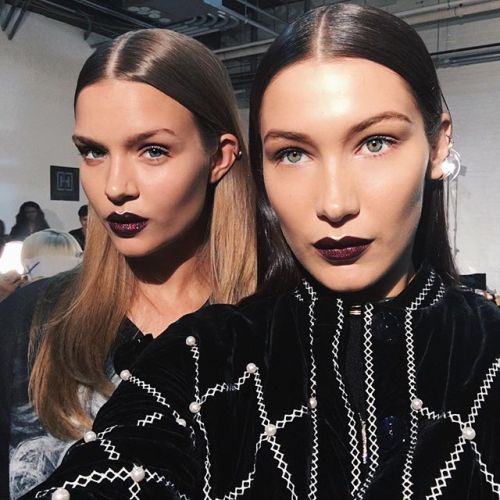 bel-hadid - Josephine Skriver and Bella Hadid backstage at DKNY...