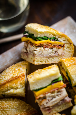 fattributes:Chicken Bacon Pressed Picnic Sandwiches with Raspberry Honey Mustard