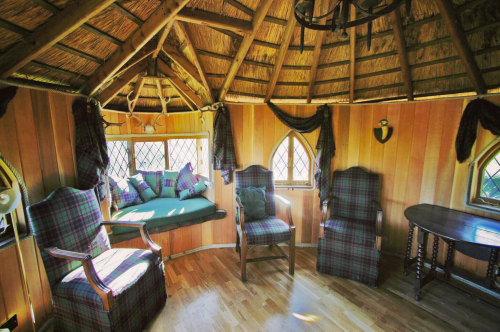 Amberley Castle Treehouse. A fairytale hideaway built by Blue Forest. Rustic interior is complemente
