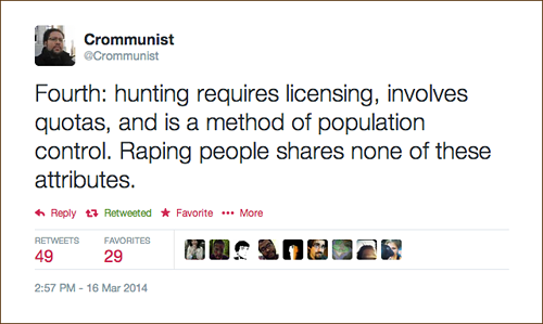 gradientlair:  [content warning: rape, rape culture, misogyny, misogynoir, street harassment] @Crommunist shared some really important tweets about this “men are hunters” crap that gets used to justify everything from street harassment to rape. I