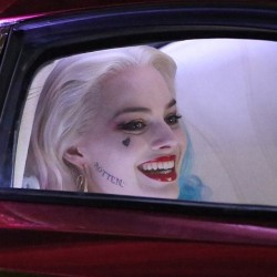 tatunettes:  Australian actress Margot Robbie has been portrayed on Suicide Squad set with her character, Harley Quinn, sporting two face tattoos. The scenes are reported to be shot on the streets of Toronto.Time to put #margotrobbie on your radar.