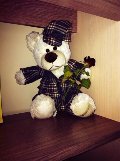 My little friend with the first rose from my boyfriend.  <3 #teddy bear#teddy#rose#love#positive