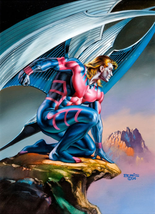 travisellisor:  1995 Fleer Ultra X-Men Archangel trading cart art by Boris Vallejo I have this card