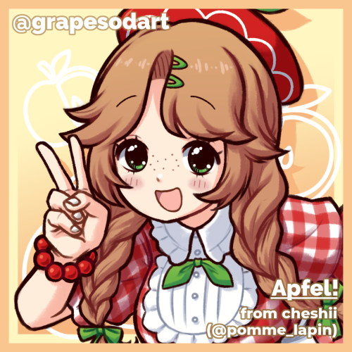 fanart of pomme lapin’s cute as HECK character apfel!!! their style is so so adorable, please check 