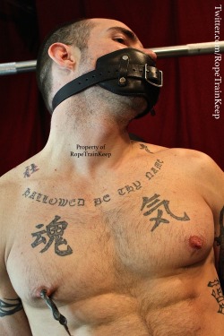 ropetrainkeep:That nipple clamp actually hurts unless you are into nipple play, notice his other nipple has a good bite in it.  …You know what, just look at his nipples, no need to have any purpose besides that.  K?