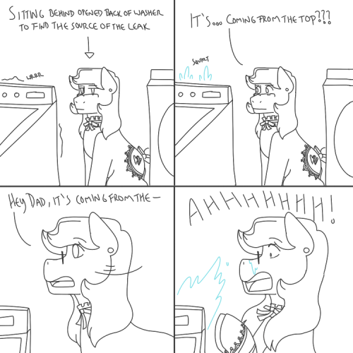 aerialaim:We’ve found the source of the problem, but how to fix it is another story entirely. In the back, the basin is leaking from the top ALL over the electrical stuff down near the bottom, A+ for not dying of electrocution, 10/10 survivalxD