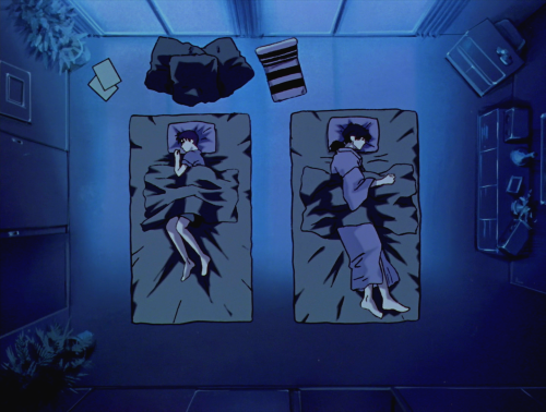 qmisato:recurring visual imagery: sleepover + aerial viewneon genesis evangelion, dir. hideaki ann