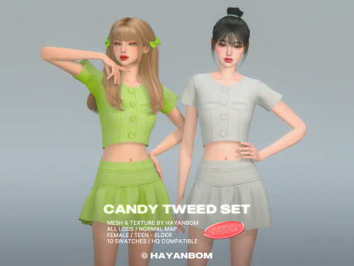 hayanbom: [HYB] CANDY TWEED SET Mesh &amp; Texture by HAYANBOMAll Lods / Normal MapFemale / Teen