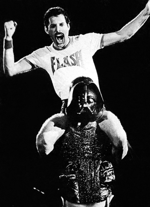 bigbangtheoree:Just Freddie riding Darth Vader because May the 4th be with you