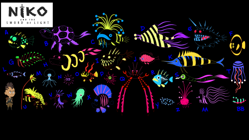 For Niko, I had to color these fish, then figure out blacklight party colors for them. Coming up wit