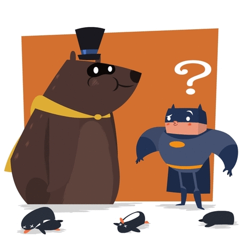 caleatkinson:  The return of Batman and Bear-Robin!This time the dynamic duo faces off against the diabolical Penguin! :) View their last adventure here: http://caleatkinson.tumblr.com/post/81902536580/the-adventures-of-batman-and-bear-robin-in-gif 