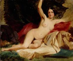 captainbobbysox:  William Etty - Female Nude in a Landscape 