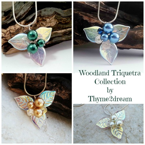 A Woodland Triquetra~ I love these shimmery aurora borealis leaf beads and have combined them in gro