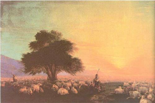 Flock of sheep with herdsmen unset, 1870, Ivan AivazovskiMedium: oil,canvas