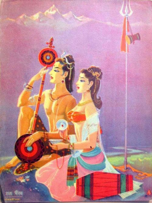 hinducosmos:Shiva Parvati Bhajan 1960’s Dalal Studio Prints (via Chitravali)