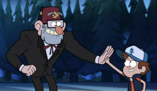 pinesinthewoods:  In Boyz Crazy after Dipper and Stan high five, Stan gets this strange little expression on his face… Almost like he’s surprised Dipper high-fived him. Headcanon: maybe he remembered him and his brother high-sixing? 