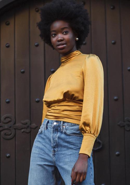 Gold Satin Open Back Blouse //HIGHONFLEURS