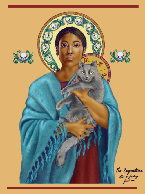 fakecrfan:[Image ID: Georgie Barker, depicted in a style of Byzantine iconography. She is wearing a 