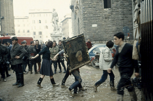 The ‘Mud Angel’ volunteers rescue artworks in the Piazza della Signoria, Florence, 1966“Overnight on