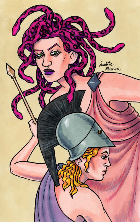 5th day of KiraBoss week: Mytho AU   Dia as Medusa, and Kira as Athena!  Have you ever read the myth