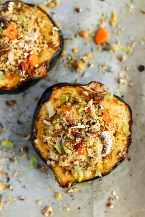 Leek & Mushroom Couscous Stuffed Squash - ilovevegan.comA hearty autumn stuffed squash recipe th