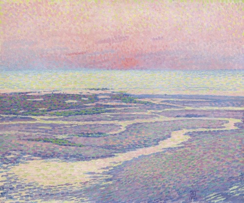 thunderstruck9:Théo van Rysselberghe (Belgian, 1862-1926), Plage à marée basse, soir [Sea at low tid