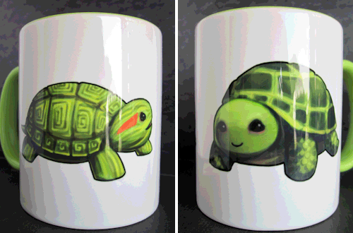 thewhimsyturtle:  Lunchbox & Kirby Mug, Part 2 (Part 1 here)  Not only does our tortle mug from friend qvoro have beautiful drawings of Lunchbox and me, but also the mug handle is lots of fun for me!  It is a beautiful green and just the right height