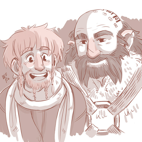 Quick sketch of Ori and Dwalin based on the adorable photo Adam posted of him and Graham