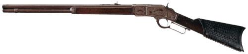 An engraved and leather mounted Winchester Model 1873 lever action rifle inscribed to Judge Roy Bean