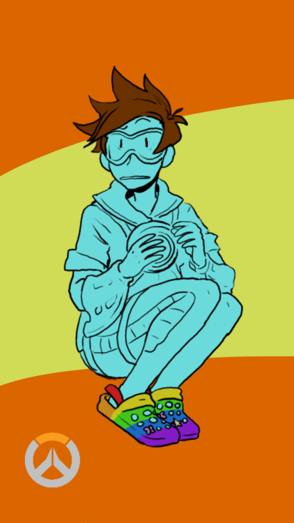 outofcharacter-overwatch:  hey I hope it’s ok but I made a phone bg from ur art to celebrate tracer’s gay!!((*Ecstatic lesbian screaming* BLESS THIS WHOLESOME SOFT BUTCH CHILD! THANK YOU FOR COLORING IT! @silverthehege-art))-Mod Jay
