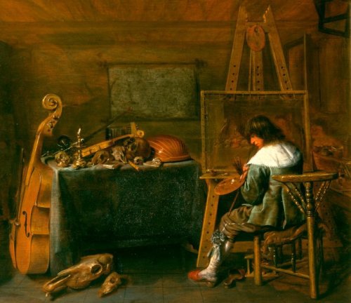 The Artist in his Atelier  -    Jan Miense Molenaer , 1631Dutch, 1610 - 1668 Oil on panel,42 x 48 cm
