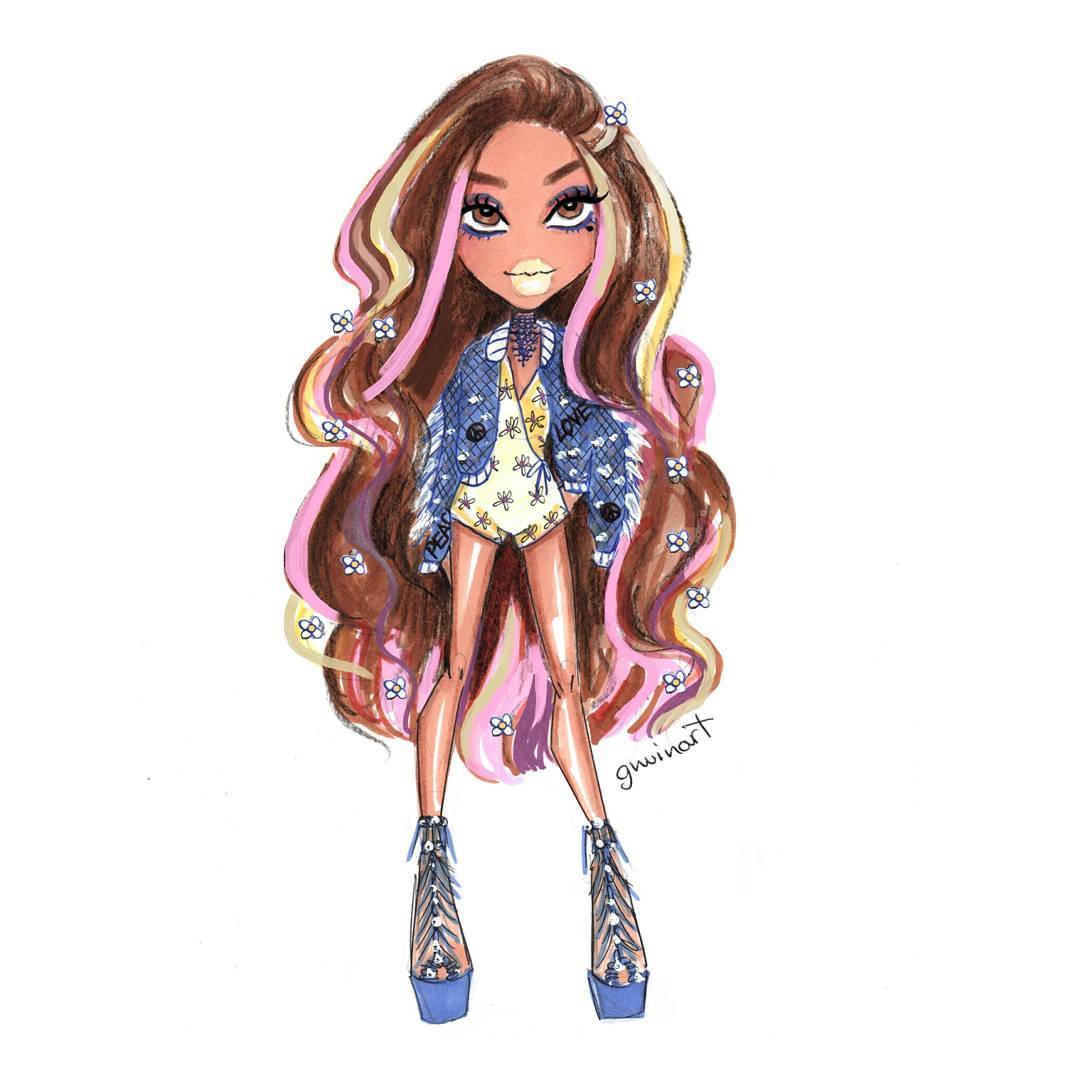 Gnuinart — Coachella Bratz - Yasmin 🐸🌸☮💜 #dibujo #drawing...