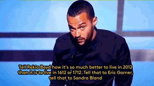 refinery29:  Jesse Williams just gave one of the most powerful speeches we’ve ever heard for Black Lives Matter Watch the full speech to see why Samuel L. Jackson called it worthy of one of the great civil rights speeches of the 1960s. Gifs: thg2nd