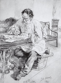 Ilya Yefimovich Repin - Lev Nikolayevich Tolstoy working at the round table, (1891).Paper, graphite pencil, 32 x 23 cm.The State Russian Museum, St. Petersburg, Russia.