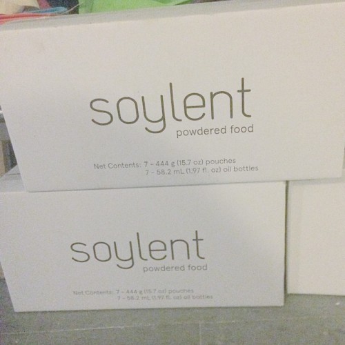 januaryseraph:  @MisterSeraph is a funny fucker. Meet Soylent. Soylent is powdered food, in case the planet runs out of food. I predict more of these 1’x2’x1” heavy boxes will be turning up in the mail. #Soylent #Doomsday #Pessimist  Soylent Green
