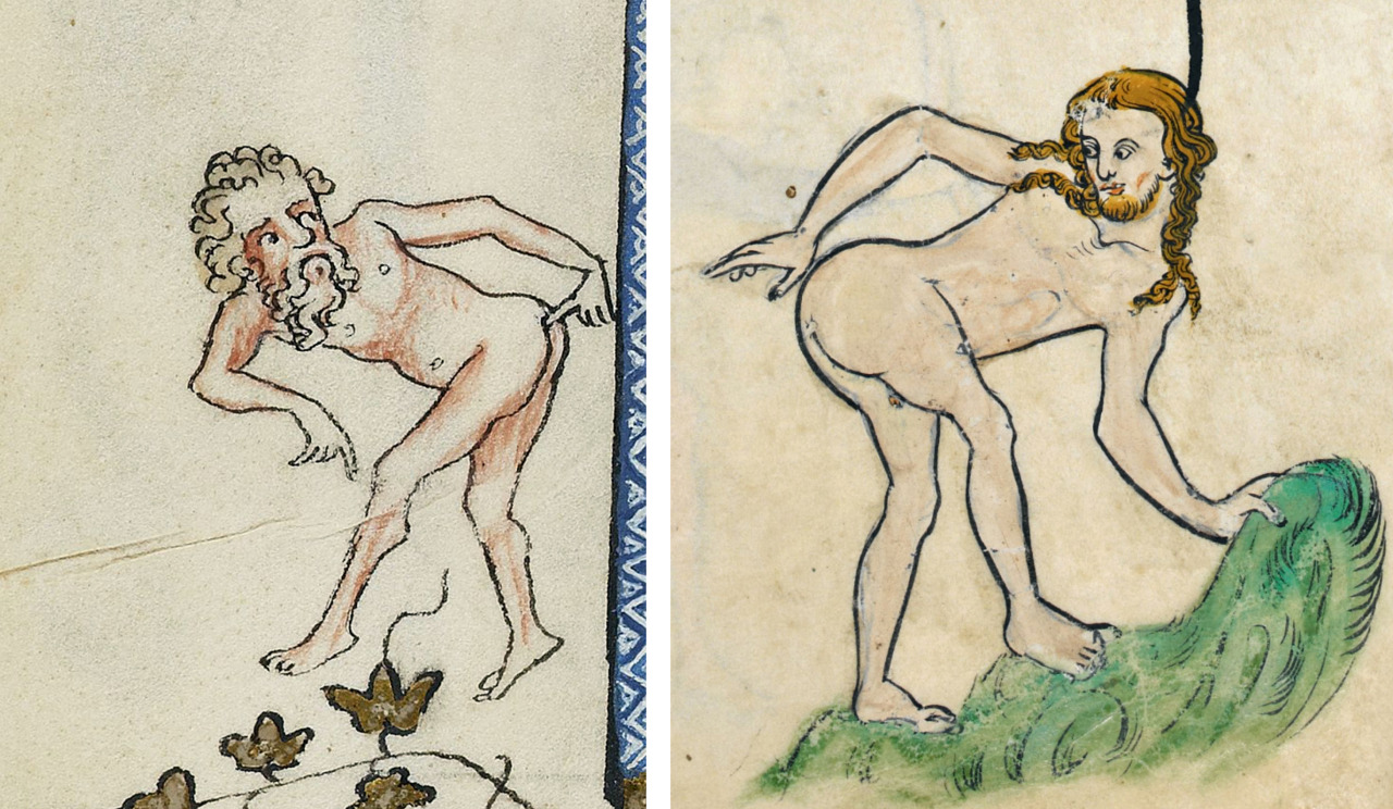 discardingimages:  medieval butt competition? left: Jacques de Longuyon, ‘Les