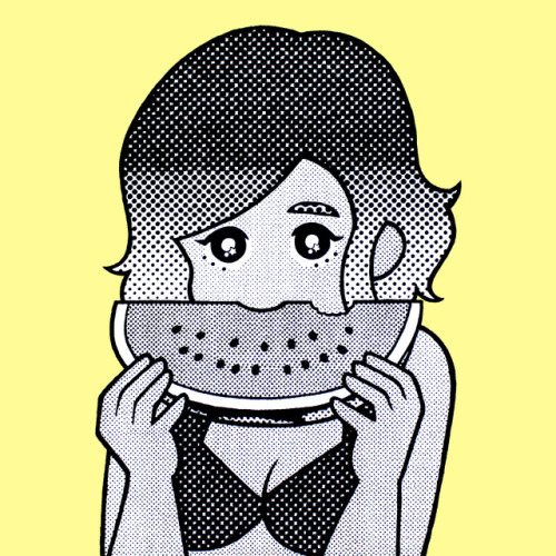 sachikooguri: Watermelon acrylic gouache and pen on canvas (300 × 300mm) 