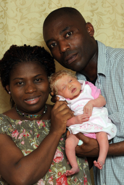 daftlunch:  sixpenceee:  In London 2010, a Nigerian couple gave birth to a blue eyed, blonde, white, non-albino baby. DNA tests confirms the mother and father are the biological parents. The parents have no known white ancestors. The doctors best guess