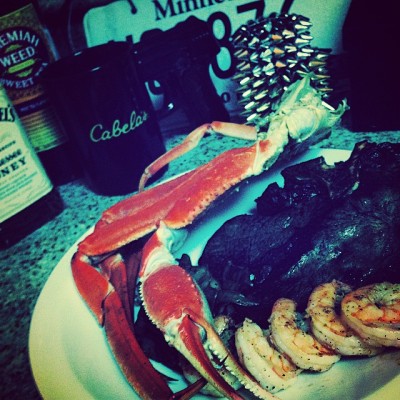 My kitchen game. Can’t touch dat shit. #foodporn #shrimp #steak #crab #chevyboymusix