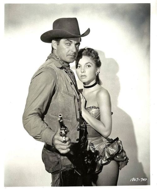 Rory Calhoun and Beverly Garland in a publicity still for “The Saga of Hemp Brown” (1958