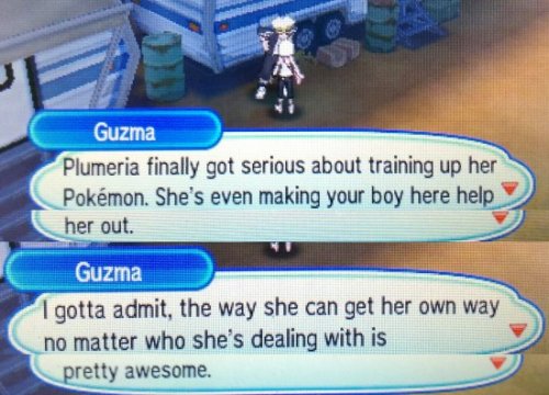 romenomi:If you visit him before doing the RR episode, you get a cute dialogue about Guzma helping P